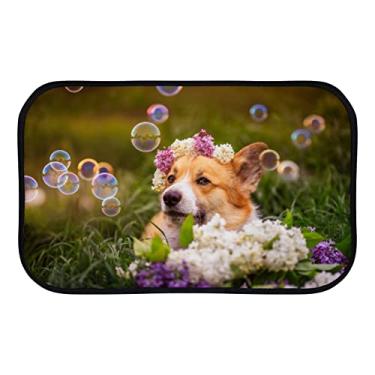 Imagem de DreamBay Tapetes de porta para entrada, filhote de cachorro corgi grinalda de lilás anti fadiga tapete de pé interior ao ar livre capacho de boas-vindas tapete antiderrapante de lavanderia de cozinha 91 x 61 cm