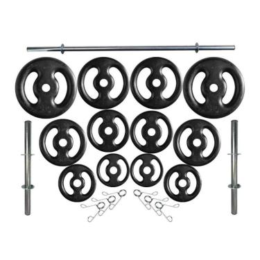 Imagem de Kit Profissional 50 Kg de Anilhas + 2 Barras de 40cm + Barra de 160cm-Unissex
