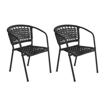 Imagem de Kit 2 Cadeiras Em Corda Náutica Preta E Alumínio Preto Grécia Para Área Externa - Preto