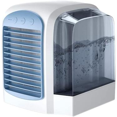 Imagem de LILIANG- - Refrigeradores evaporativos resfriador de ar, mini ar condicionado, resfriadores USB, com tanque de água de 380 ml, ventilador de mesa portátil LED ultra silencioso pessoal para escritório em casa (cor: azul, tamanho: 170x152x157mm) BM