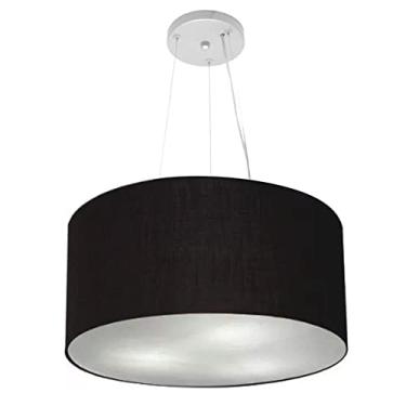 Imagem de Lustre Pendente Cilíndrico Cúpula Tecido 45x25 cm, Vivare Iluminação, Pendente4186 PR, Preto, Médio