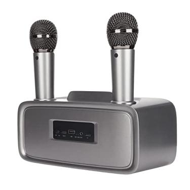 Imagem de Conjunto de alto-falante Bluetooth portátil recarregável para máquina de karaokê com 2 microfones sem fio Ajuste de graves agudos para festas de casamento em casa palestras ao ar livre crianças