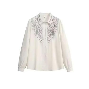 Imagem de MAIFURUN Saia feminina com estampa de paisagem requintada Hanfu Melhorada, cintura alta, slim, evasê, plissada, com cara de cavalo, camisa 02, Small