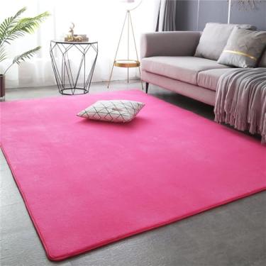 Imagem de Tapete de cor sólida de veludo para sala de estar, tapete de cama antiderrapante, tapete grande e macio, tapete infantil, decoração retangular para casa, vermelho rosa, 500 mm x 800 mm