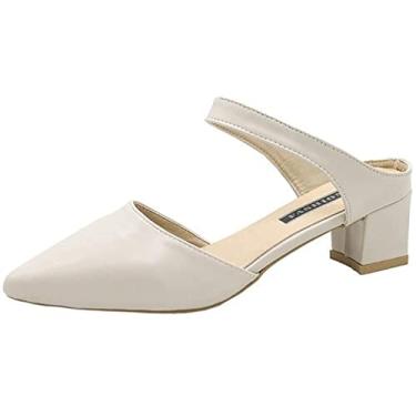 Imagem de LIL Sandália feminina de bico fino salto grosso todos os dias elegantes sandálias confortáveis caminhada Mary Janes sapatos de salto alto, Branco cremoso., 35