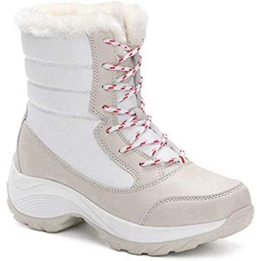Imagem de Botas de neve quentes femininas de inverno até o tornozelo resistente à água para clima frio botas curtas peludas para caminhadas e combate ao ar livre, Forro de pele branca bege, 37