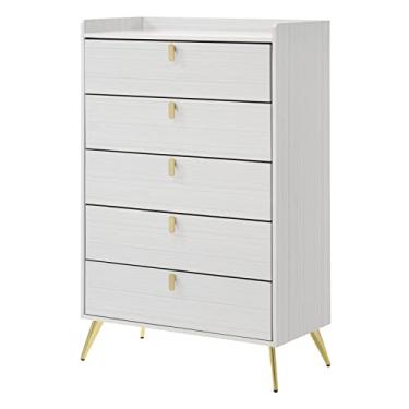 Imagem de Cômoda moderna com estrutura de cama de madeira com ferragens de metal dourado e pernas para quarto (cama king size preta) (baú)