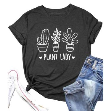 Imagem de Camiseta feminina Plant Lady com estampa de flores de jardim jardinagem, presentes para amantes da natureza, camisetas casuais, Cinza, G