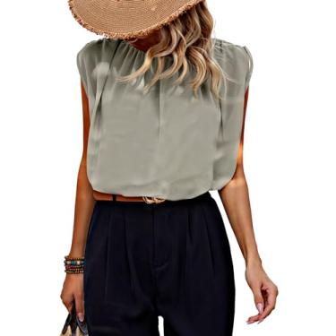 Imagem de ECOWISH Camiseta feminina sem mangas - blusa transparente leve e casual de verão roupas plus size túnica regata, Cinza, M