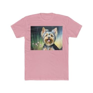 Imagem de Camiseta masculina Yorkie #3 de algodão, Rosa claro liso, XXG