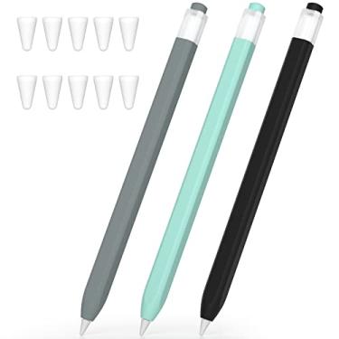 Imagem de JOOSKO Pacote com 3 capas para Apple Pencil – silicone antiderrapante, 10 capas de silicone para Apple Pencil 1ª geração (azul claro, preto, cinza)