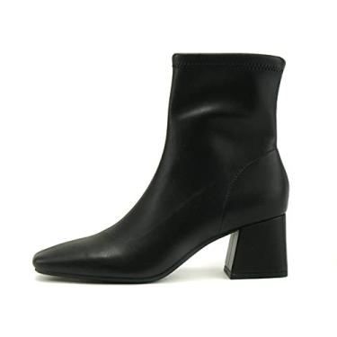 Imagem de Delicious ADENA – Bota feminina com bico quadrado e salto bloco, elástico macio, cano de bota com zíper lateral, Poliuretano preto, 40