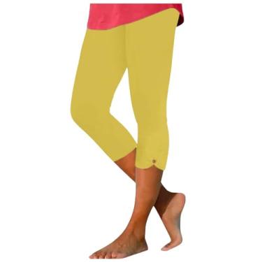 Imagem de Lainuyoah Calça legging feminina cropped de verão capris leve 2024 calça de treino slim confortável calça leve, B - amarelo, G