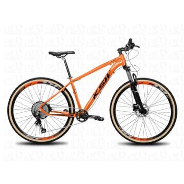 Imagem de bicicleta Aro 29 KSW XLT 100 em Aluminio 1x12v Pedivela Single coroa Unica Catraca Cassete 11/50 Dentes Freio a Disco Suspensão,17,Laranja Neon Preto