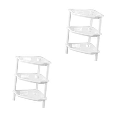Imagem de Prateleiras de armazenamento Prateleira de armazenamento 2 peças 3 prateleiras Organizador de plástico para cesta Prateleira Cozinha branca Canto Banheiro Prateleira de armazenamento doméstico Suporte