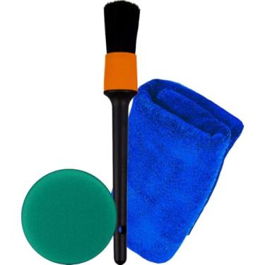 Imagem de Kit Pincel Detalhamento Automotivo Externo Aplicador de Espuma Js Pano Microfibra 40X40 Js