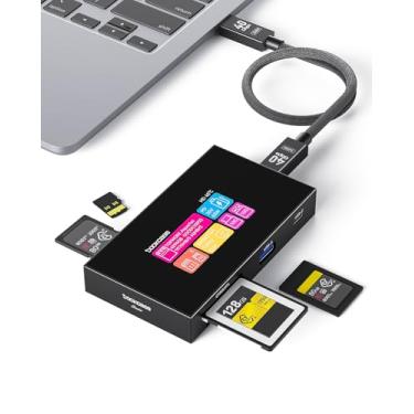 Imagem de DOCKCASE Leitor de cartão inteligente 8 em 1 CFexpress tipo B/tipo A com tela sensível ao toque | Slots UHS-II SD/microSD, 4K HDMI, USB-C e USB-A 3.2 Gen 2 (10Gbps), 100W PD para cineastas, fotógrafos