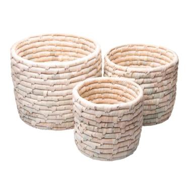 Imagem de LYOR - Conjunto 3 Cachepots de Fibra Natural com Forro de Plástico Braid - Ideal para Vasos de Plantas e Descoração.
