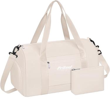 Imagem de Pritent Bolsa de ginástica feminina com compartimento para sapatos, bolsa esportiva para academia, bolsa de viagem para hospital, ioga, maternidade, Bege, Bolsa de ginástica com manga de carrinho e