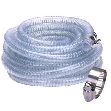 Imagem de DERPIPE Tubulação de fio de aço de PVC - 1,5 cm ID x 2,3 cm OD resistente de alta pressão flexível fio espiral vinil transparente mangueira de vácuo 7 pés Lnegth (com 2 grampos)