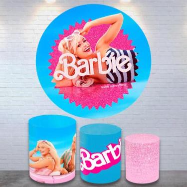 Imagem de Kit Painel de Festa Redondo Trio Cilindro - BARBIE O FILME - DeCarllos