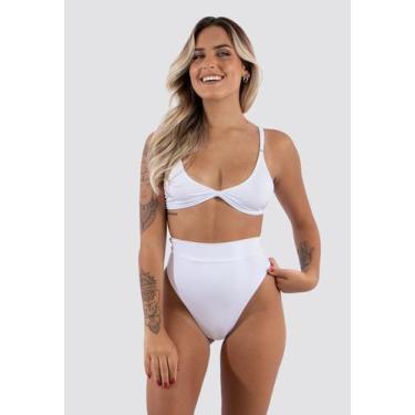 Imagem de Biquini Top Alcinha Calcinha Hot Pant Cintura Alta - Diluxo, M, Branco