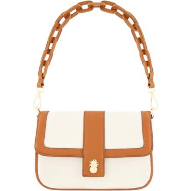 Imagem de Tommy Bahama Bolsa tiracolo feminina, bolsa de ombro pequena com aba de lona com alça de couro dupla ajustável, natural, Natural