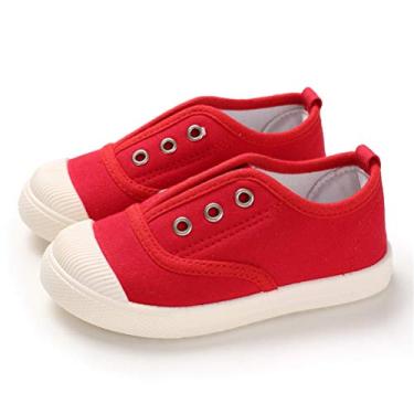 Imagem de TIMATEGO Tênis infantil masculino e feminino de lona, sem cadarço, leve, casual, para crianças, para corrida, corrida escolar, 02 Red, 8.5 Toddler