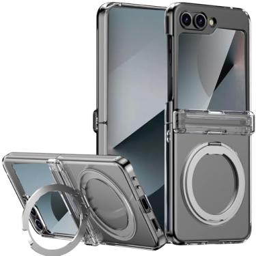 Imagem de Changjia Capa magnética para Samsung Galaxy Z Flip 6 com proteção de dobradiça e suporte, [compatível com MagSafe] Capa fina com suporte de anel invisível capa protetora de TPU macio para Galaxy Z