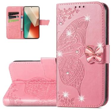 Imagem de Monwutong Capa carteira para Redmi Note 13 4G (não 5G), capa flip de couro PU à prova de choque com estampa de borboleta 3D, fecho magnético e compartimentos para cartões de dinheiro, coldre para