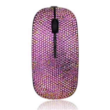 Imagem de Mouse sem fio Bling para meninas, mouse de computador coberto de strass rosa com receptor USB, mouse plano fofo brilhante para laptop, PC, notebook, MacBook presentes - gradiente rosa vermelho