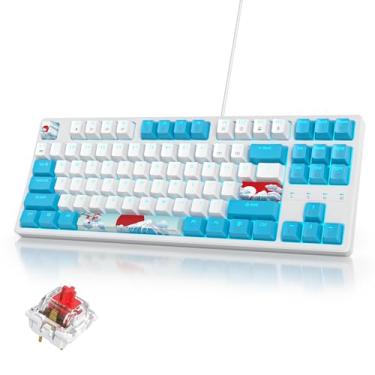 Imagem de iRoboosta Teclado mecânico para jogos 80%, teclado retroiluminado TKL RGB de 87 teclas, interruptores vermelhos totalmente anti-ghosting, com fio USB, teclado PBT Dye-Sublimation para Windows, PC, Mac