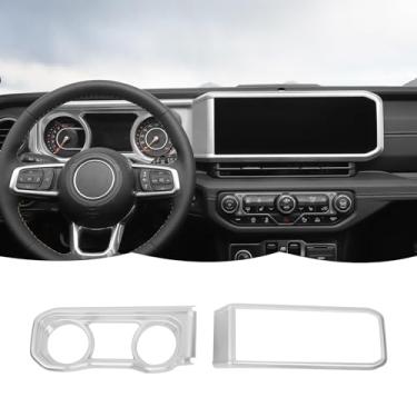 Imagem de RT-TCZ Tampa do painel de navegação GPS guarnição decoração acessórios interiores compatíveis com Jeep Wrangler JL JLU & Gladiator JT 2024+, prata