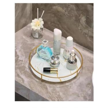 Imagem de SUJIOWJNP Rack de armazenamento dourado, prateleira de mesa de banheiro, bandeja de perfume, aparência bonita, super capacidade, complete seu armazenamento diário (QS-20-1) (QS-21)