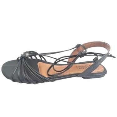 Imagem de Sandália Rasteira Preta De Tiras de Amarrar (42)