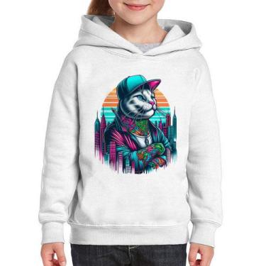 Imagem de Moletom Infantil Gato Urbano Arte - Foca na Moda, Branco, 12