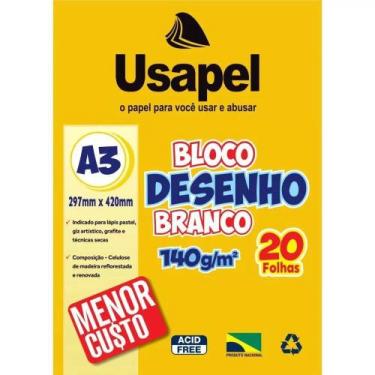 Imagem de Bloco de Desenho Escolar A3 Branco 140g 20 Folhas Usapel