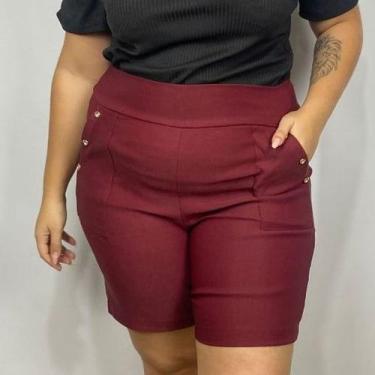 Imagem de Bermuda Feminino Plus Size Short Bengaline Short Liso Short Pérolas no