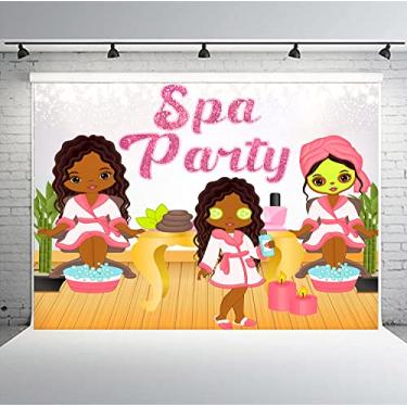 Imagem de PHMOJEN Cenários de festa de spa para fotografia, 2,8 x 1,5 m, meninas, moda, salão de beleza, pijama, festa, spa, dia, fotos, papéis de parede para sala de estar, adereços de mural BJLSPH275