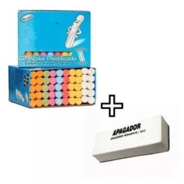 Imagem de Caixa De Giz Colorido 50 Unidades +1 Apagador Eva envio imediato - new
