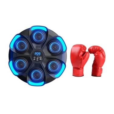 Imagem de Vaveren Máquina de boxe musical treinador de boxe montado na parede velocidade ajustável almofada de perfuração iluminada com luvas para prática de karatê em, Preto