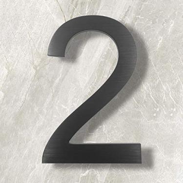 Imagem de Números de casa de 25,4 cm - número de endereço residencial flutuante moderno - grande alumínio contemporâneo com acabamento escovado, preto (número 2)