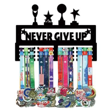 Imagem de Resama Suporte de metal para exibição com moldura - Rack de prêmios de metal para paredes comporta mais de 40 medalhas esportivas Never Give Up, suporte para exibição de fita com fácil instalação