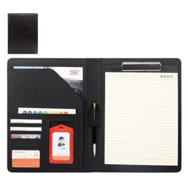 Imagem de Pasta de conferência de portfólio portátil organizador pessoal porta-cartões executivo pasta de documentos a4 bloco de papel (preto)