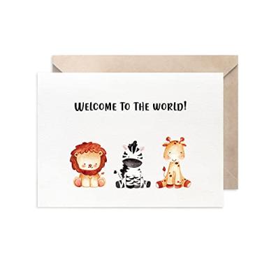 Imagem de MAGJUCHE Cartão Animal New Baby Card, Selva Safari Animals Welcome To The World para menino ou menina