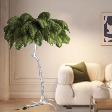 Imagem de Luminária de chão de penas, luminária de piso moderna de penas de avestruz lâmpada de piso regulável por LED, luminária de chão decorativa para quarto e sala de estar, luminária de chão de penas de