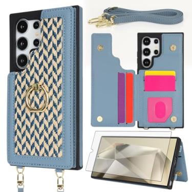 Imagem de Asuwish Capa de celular para Samsung Galaxy S24 Ultra 5G carteira celular com protetor de tela de vidro temperado anel suporte suporte cartão alça de ombro transversal S24Ultra 24S S 24 24Ultra