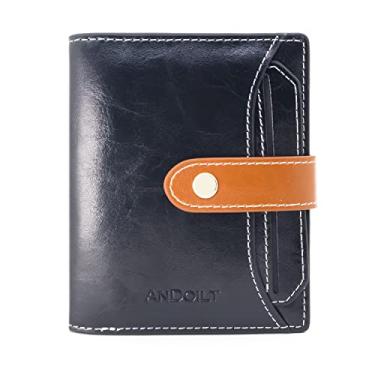 Imagem de Carteira feminina de couro genuíno com dobra pequena, bloqueio de RFID, porta-cartão com compartimento para identidade, janela para moedas, Preto, one size, Vintage