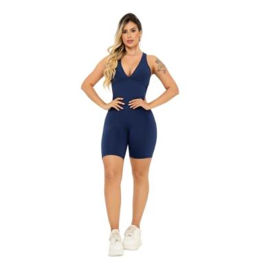 Imagem de Macaquinho Macacão Esportivo Fitness SHEIN com Decote e sensualidade para seu treino/Yoga/Hidroginástica/CrossFit (Azul Marinho, P)