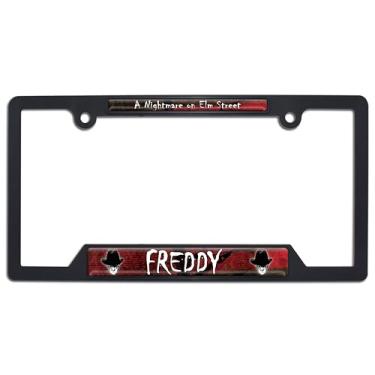 Imagem de Elektroplate Oficialmente licenciado – Freddy Krueger Nightmare on Elm Street Filme Preto Brilhante Canto Aberto Moldura de Placa de Carro Plástico Suporte de Etiqueta de Carro de Terror À Prova de